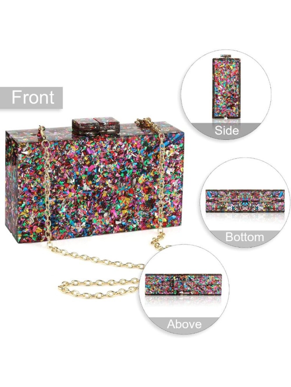 Multicolor Acrylic Box Clutch Handbag for Women - Geometric Pattern Evening - Picture 4 of 7